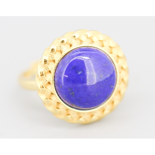 86 - Attractively Detailed Lapis Lazuli Set Single Stone Ring Mounted in Silver Gilt Ring Size O and Adju... 