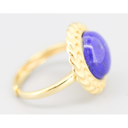 86 - Attractively Detailed Lapis Lazuli Set Single Stone Ring Mounted in Silver Gilt Ring Size O and Adju... 