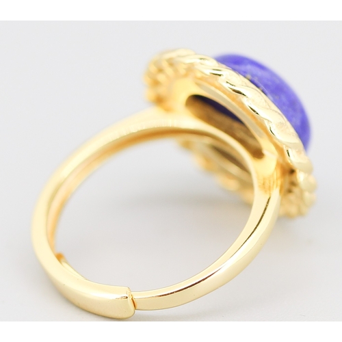 86 - Attractively Detailed Lapis Lazuli Set Single Stone Ring Mounted in Silver Gilt Ring Size O and Adju... 
