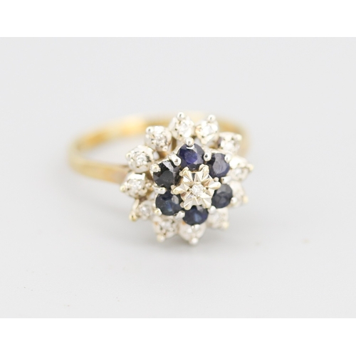 87 - Sapphire and Diamond Set Cluster Ring Mounted in 9 Carat Yellow Gold Ring Size T