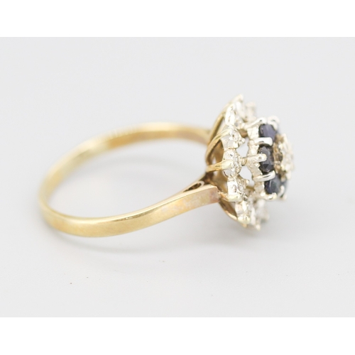 87 - Sapphire and Diamond Set Cluster Ring Mounted in 9 Carat Yellow Gold Ring Size T
