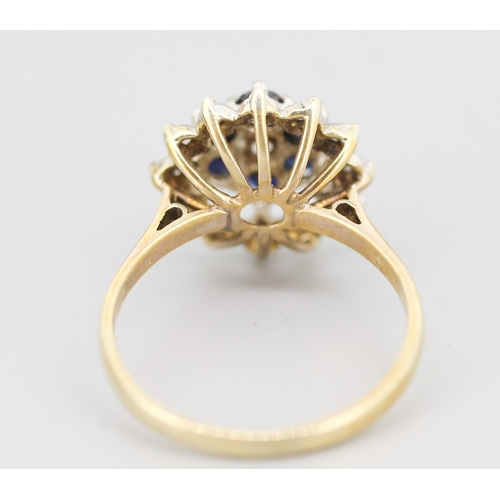 87 - Sapphire and Diamond Set Cluster Ring Mounted in 9 Carat Yellow Gold Ring Size T