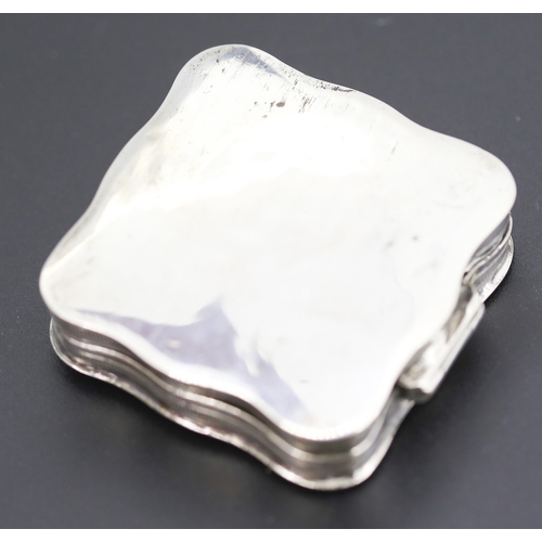88 - Silver Cushion Form Pill Box Incised Detail Hinged Cover 4.5cm by 4.5cm