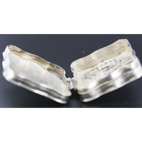 88 - Silver Cushion Form Pill Box Incised Detail Hinged Cover 4.5cm by 4.5cm