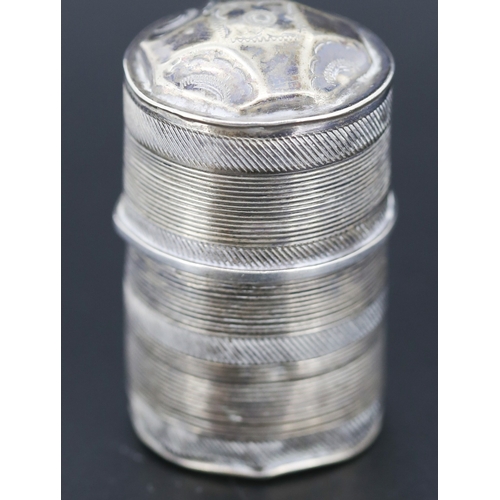 89 - Silver Cylindrical Form Pill Box 5cm High