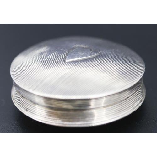 90 - Silver Circular Form Pill Box Shield Motif 5cm Diameter