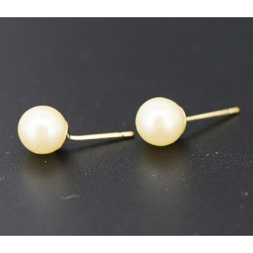 91 - Pair or Pearl Set Earrings Mounted on 9 Carat Yellow Gold 6mm Diameter