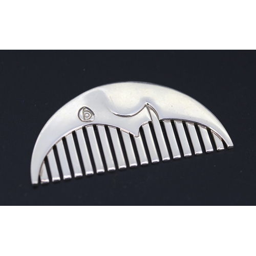 95 - Irish Silver Crescent Moon Form Comb 7cm