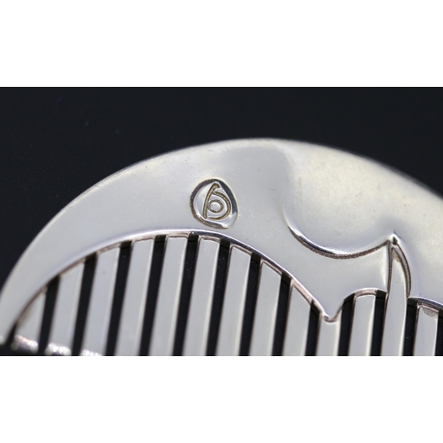 95 - Irish Silver Crescent Moon Form Comb 7cm