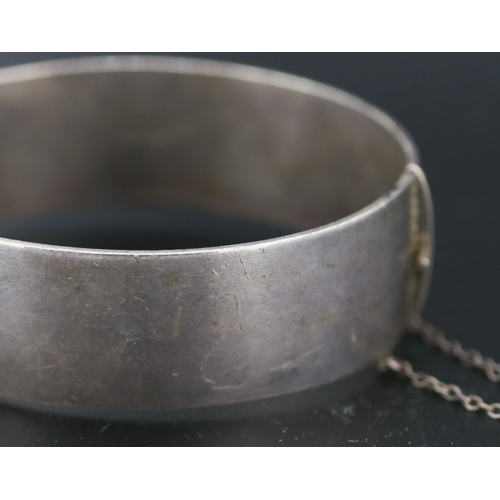 96 - Silver Bangle Bracelet Incised Detail Inner Width 6cm