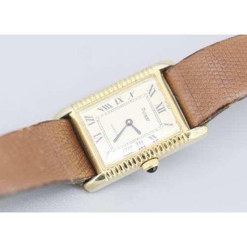 97 - Pulsar Gold Tone Ladies Quartz Wristwatch Roman Numerals