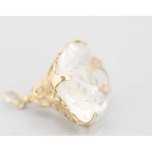 98 - Attractively Detailed Quartz Fob Pendant Set in 9 Carat Yellow Gold 2.5cm High