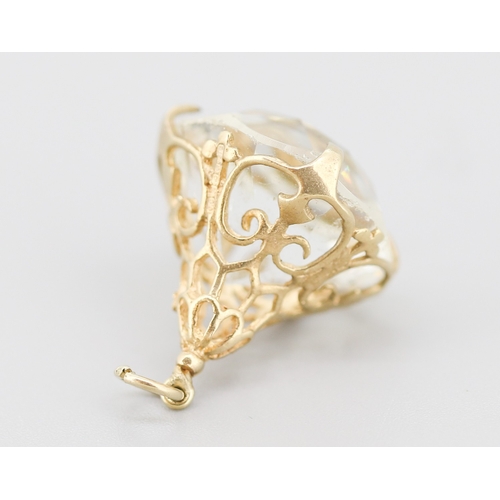 98 - Attractively Detailed Quartz Fob Pendant Set in 9 Carat Yellow Gold 2.5cm High