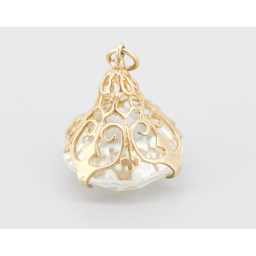 98 - Attractively Detailed Quartz Fob Pendant Set in 9 Carat Yellow Gold 2.5cm High
