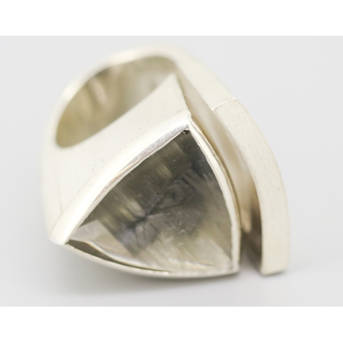 99 - Rutilated Quartz Set Single Stone Statement Ring Mounted in Silver Ring Size L