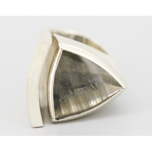 99 - Rutilated Quartz Set Single Stone Statement Ring Mounted in Silver Ring Size L