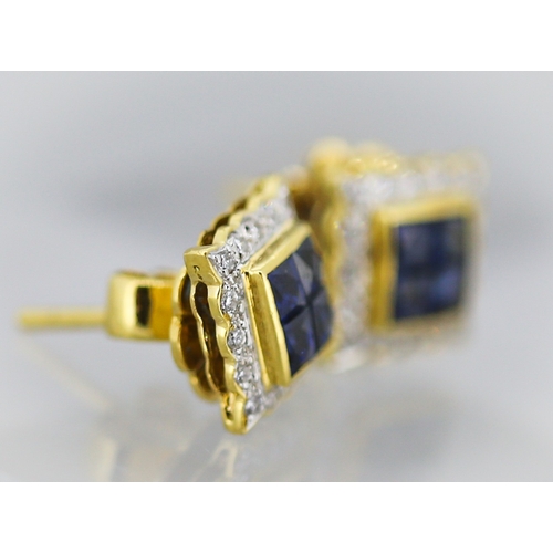 15 - Pair of Finely Detailed Sapphire Four Stone Set Earrings with Diamond Set Surround Mounted in 18 Car... 