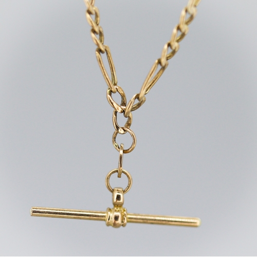 19 - 9 Carat Yellow Gold Figaro Link T-Bar Chain Necklace 46cm Long