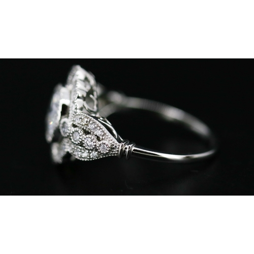20 - Finely Detailed Diamond Centre Stone Ring with Diamond Set Cluster Surround Mounted in Platinum Cent... 