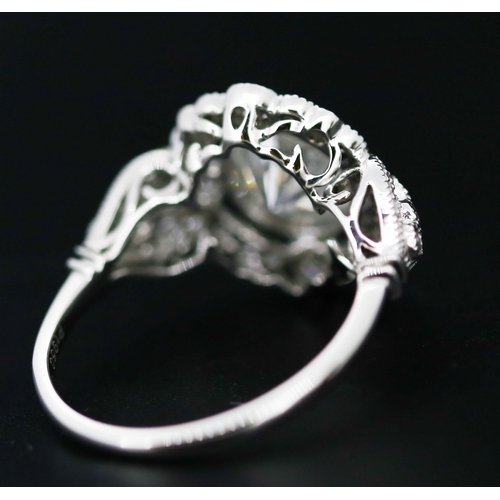 20 - Finely Detailed Diamond Centre Stone Ring with Diamond Set Cluster Surround Mounted in Platinum Cent... 
