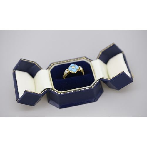 24 - Finely Detailed Turquoise and Old Cut Diamond Set Cluster Ring Mounted in 18 Carat Yellow Gold Ring ... 