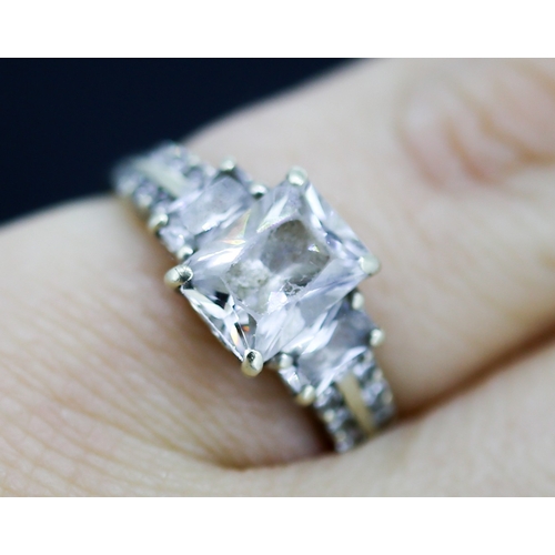 29 - Attractively Detailed Baguette Cut Cubic Zirconia Set Ring with Further Gemstones Set to Shoulders M... 