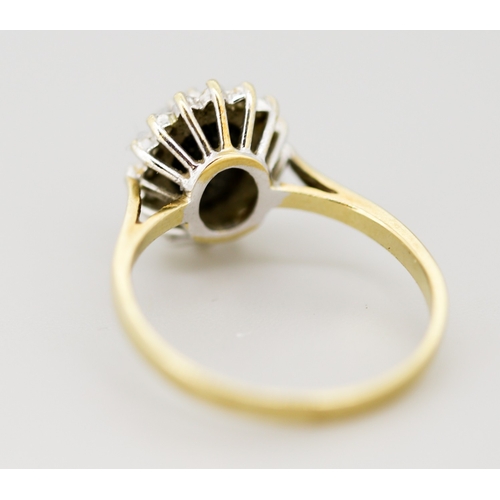 32 - Sapphire Set Ring with Diamond Set Halo Surround Mounted in 9 Carat Yellow Gold Ring Size O and a Ha... 