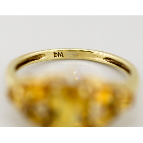33 - Finely Detailed Citrine Cluster Set Ring with Further Diamond Insets Mounted in 9 Carat Yellow Gold ... 