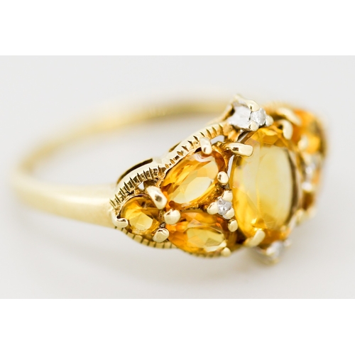 33 - Finely Detailed Citrine Cluster Set Ring with Further Diamond Insets Mounted in 9 Carat Yellow Gold ... 