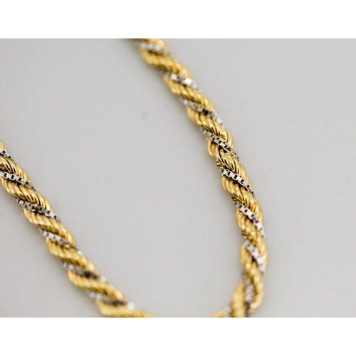 34 - Attractively Detailed 9 Carat Yellow and White Gold Twisted Rope and Box Link Chain Necklace 46cm Lo... 