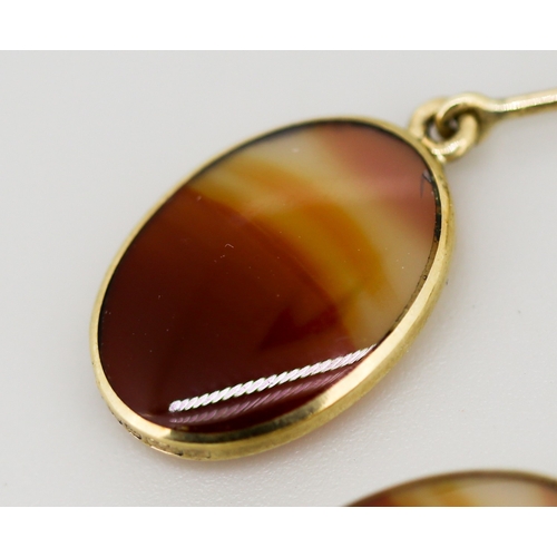 36 - Pair of Attractively Detailed Bezel Set Agate Drop Earrings Mounted in 9 Carat Yellow Gold 4cm Drop