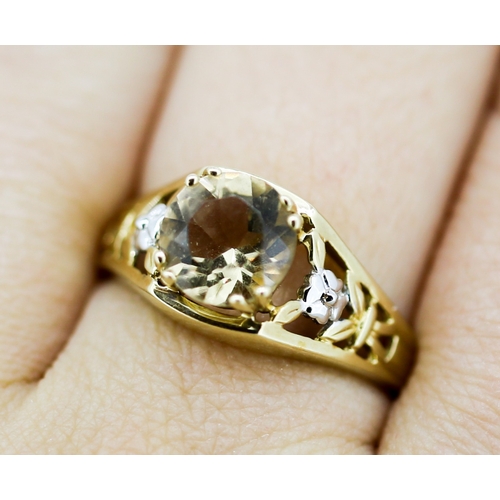 37 - Citrine Set Single Stone Ring with Floral Motifs to Shoulders Mounted in 9 Carat Yellow Gold Ring Si... 