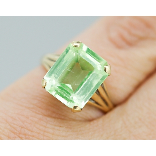 39 - Prasiolite Set Single Stone Ring Mounted in 9 Carat Yellow Gold Ring Size M