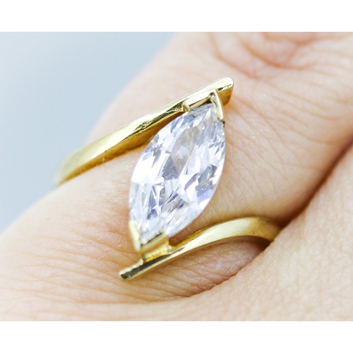 4 - Marquise Cut Gemstone Set Single Stone Ring Mounted in 9 Carat Yellow Gold Ring Size M