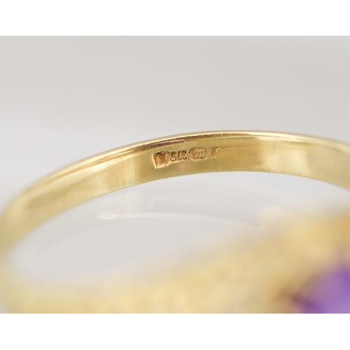 46 - Finely Detailed Amethyst Single Stone Set Ring Filigree Motifs Mounted in 9 Carat Yellow Gold Ring S... 