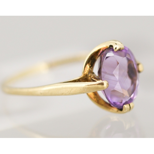 48 - Attractively Detailed Amethyst Set Single Stone Ring Mounted in 9 Carat Yellow Gold Ring Size U