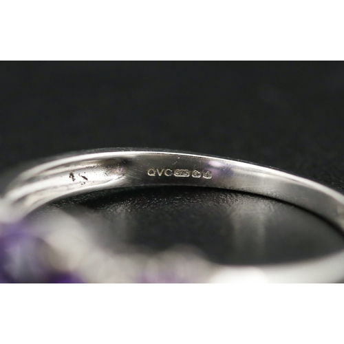 52 - Finely Detailed Amethyst Set Cluster Ring with Further Diamond Insets Mounted in 9 Carat White Gold ... 