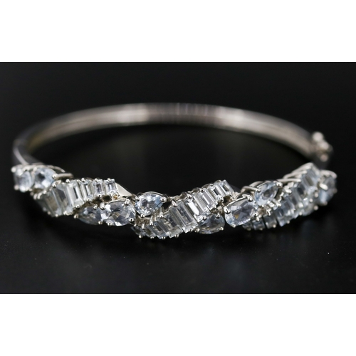 58 - Finely Detailed Pear Cut, Oval Cut and Emerald Cut Aquamarine Cluster Set Bangle Bracelet Mounted in... 