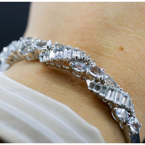 58 - Finely Detailed Pear Cut, Oval Cut and Emerald Cut Aquamarine Cluster Set Bangle Bracelet Mounted in... 