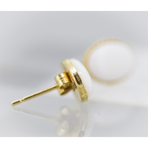 6 - Pair of White Coral Set Earrings Mounted in 9 Carat Yellow Gold 8mm