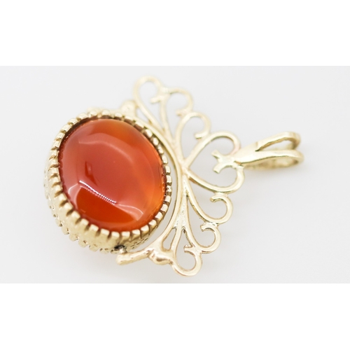 60 - Finely Detailed Carnelian and Moonstone Set Swivel Fob Pendant Mounted in 9 Carat Yellow Gold 2.5cm