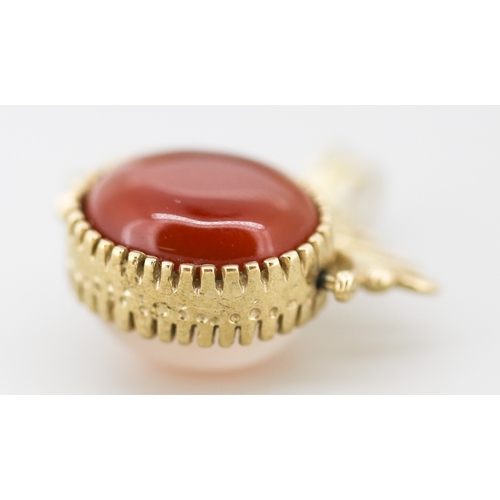 60 - Finely Detailed Carnelian and Moonstone Set Swivel Fob Pendant Mounted in 9 Carat Yellow Gold 2.5cm