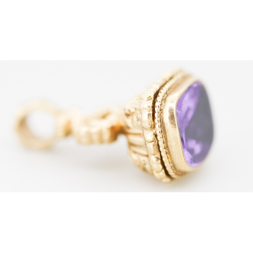 61 - Finely Detailed Amethyst Set Fob Pendant Mounted in 9 Carat Yellow Gold 2.5cm