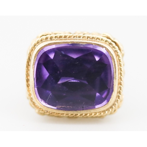 61 - Finely Detailed Amethyst Set Fob Pendant Mounted in 9 Carat Yellow Gold 2.5cm