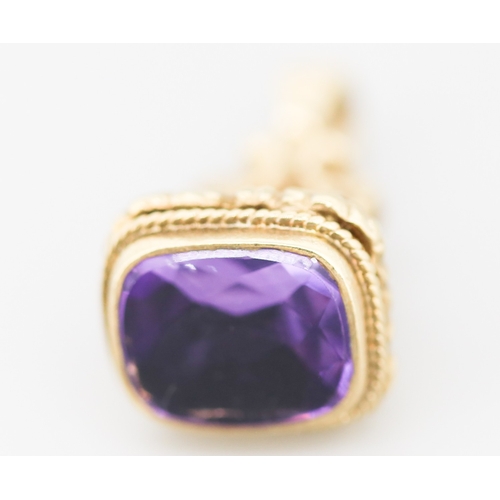 61 - Finely Detailed Amethyst Set Fob Pendant Mounted in 9 Carat Yellow Gold 2.5cm