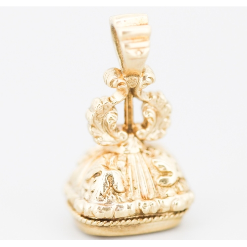 61 - Finely Detailed Amethyst Set Fob Pendant Mounted in 9 Carat Yellow Gold 2.5cm