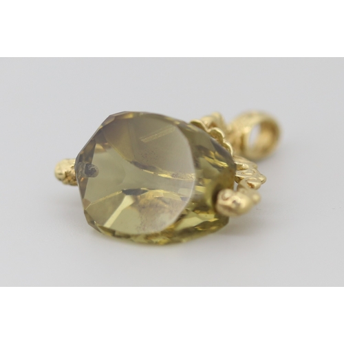 62 - Finely Detailed Citrine Set Swivel Fob Pendant Mounted in 9 Carat Yellow Gold 2.5cm