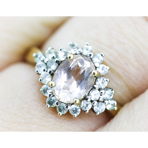9 - Attractively Detailed Morganite Set Ring with Gemset Cluster Set Surround Mounted in 9 Carat Yellow ... 