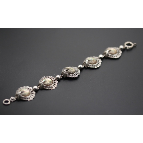 Silver Finely Detailed Mother of Pearl Set Fancy Link Bracelet Elephant Motifs Mounted in Sterling Silver 19cm Long