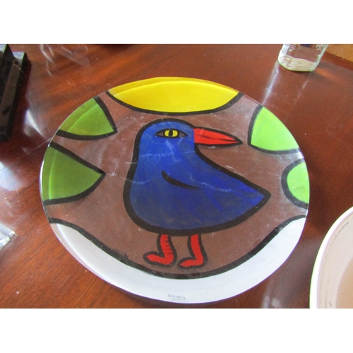 15 - Oriental Charger and Two Others Including Modernist Form Crystal Example with Avian Motif Decoration... 